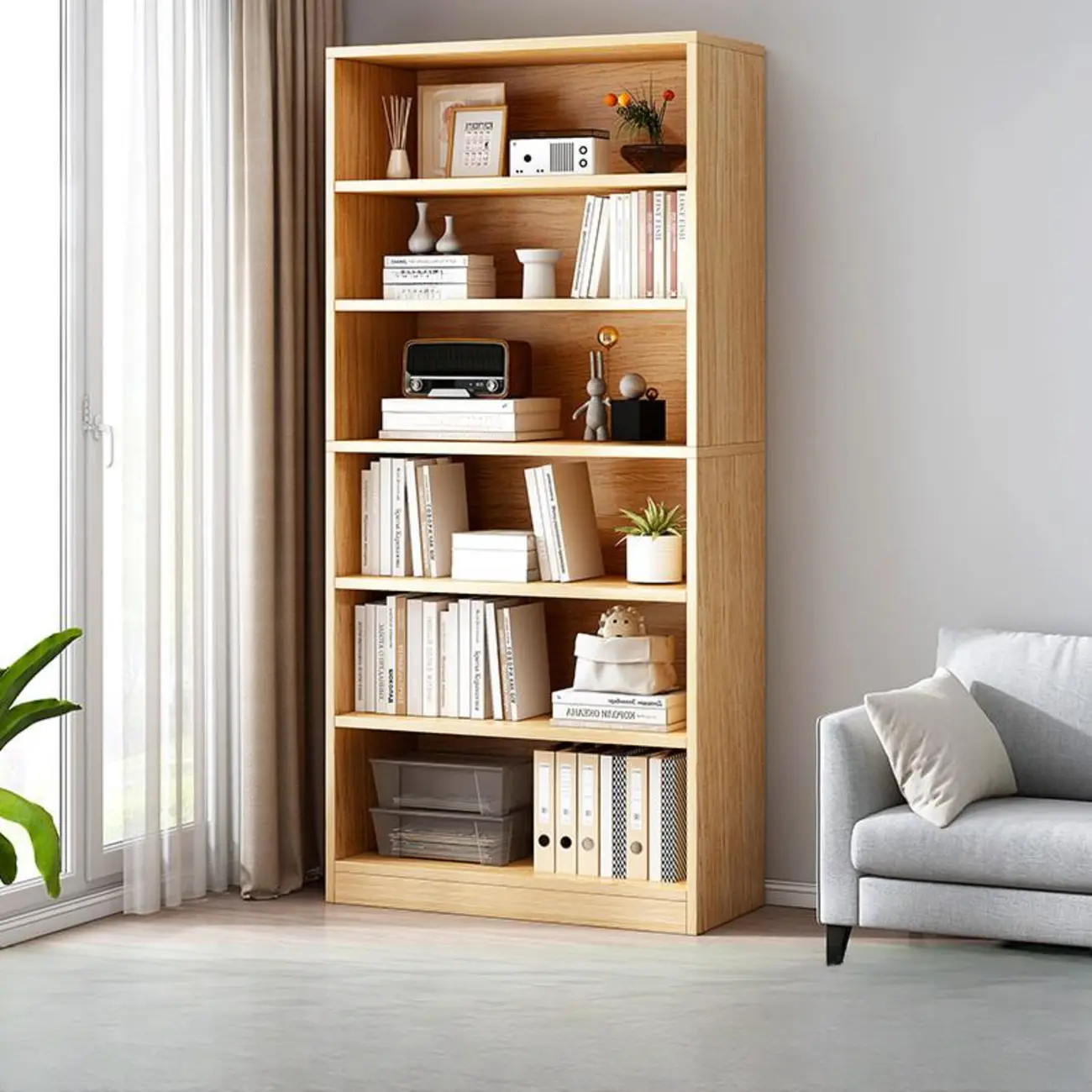 Modern Multi-Layer Brown Lumber Closed Back Bookcase
