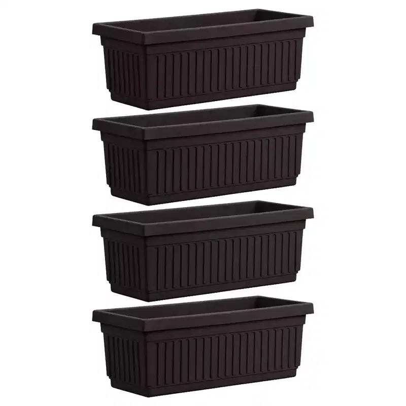 HC Companies 24 Inch Long Fluted Plastic Venetian Garden Window Container Planter Box for Flowers, Vegetables, or Succulents, Black (4 Pack)