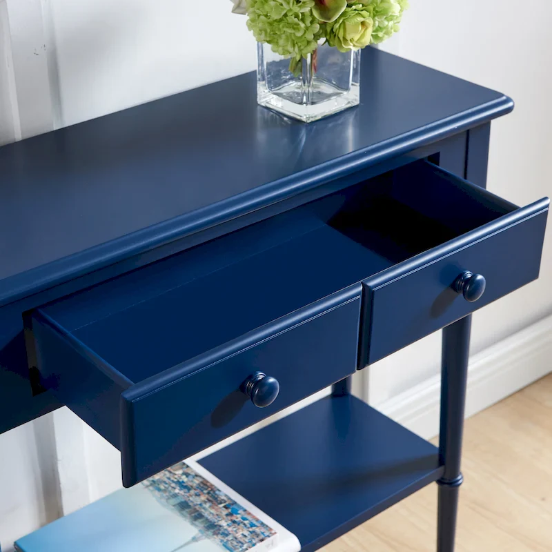 Black/Brown/Multi Narrow Hall Console Table with Drawer and Shelf