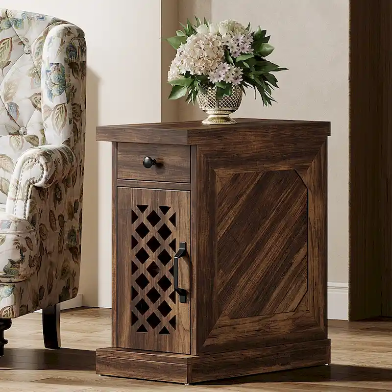 25.6 Inches Tall Wood End Table, Nightstand for Bedroom, Rustic Brown - 23.6 L x 11.8 W x 25.6 H