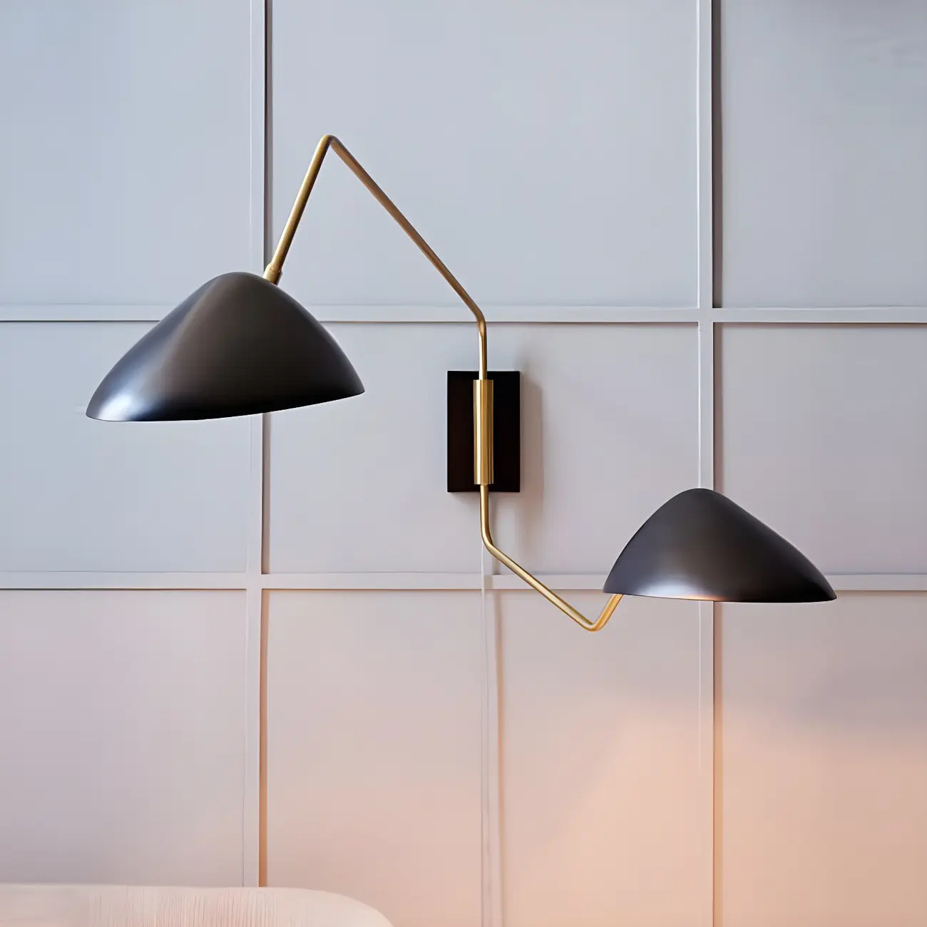 Modern 2-Light Black and Brass Swing Arm Wall Light