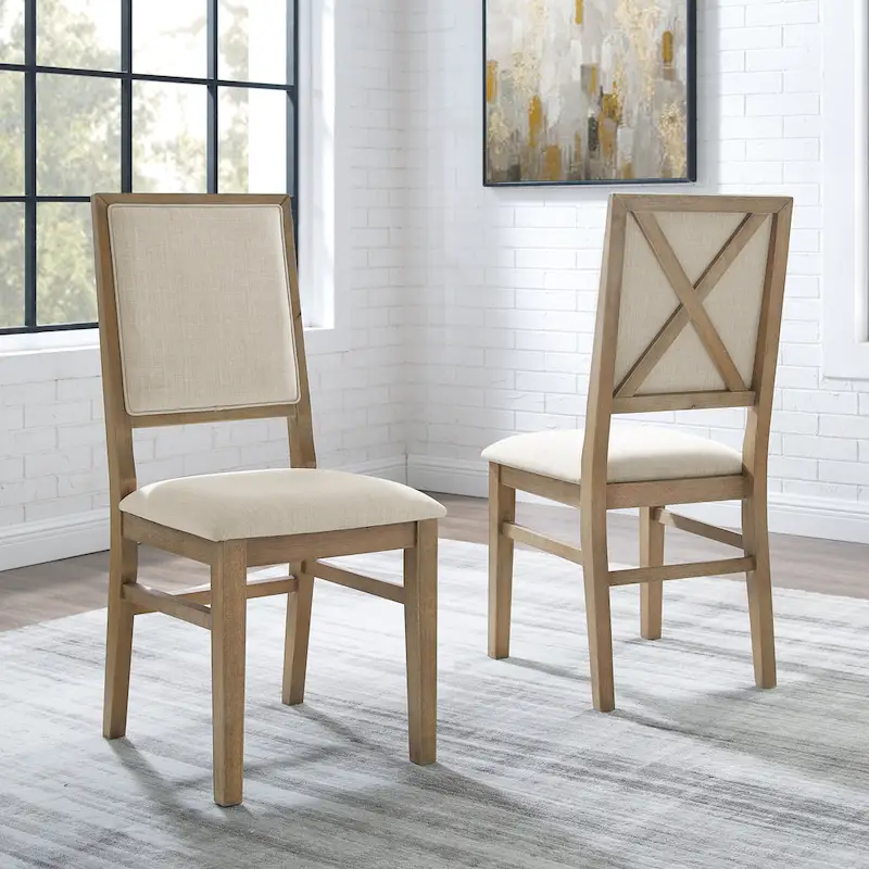 Set of 2 Upholstered Dining Chairs with Wood X-Back – Rustic Brown