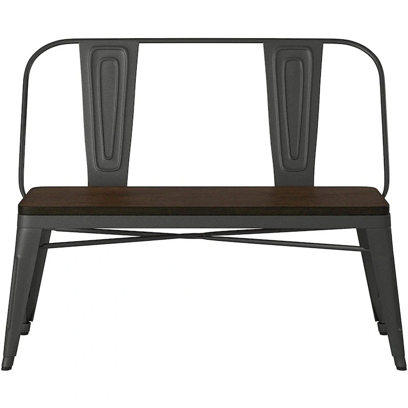 Metal and Wood Top Dining Bench with Backrest
