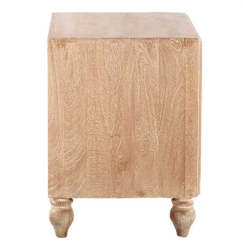 Brown / Dark Brown Mango Wood 2-Drawer Nightstand with Hand-Carved Drawer Fronts & Turned Legs – Bohemian Style