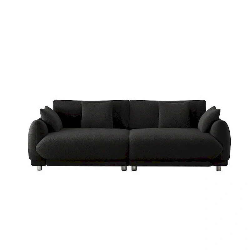 Modern Teddy Velvet 3-Seat Sofa with 4 Pillows & Metal Legs, 86.6