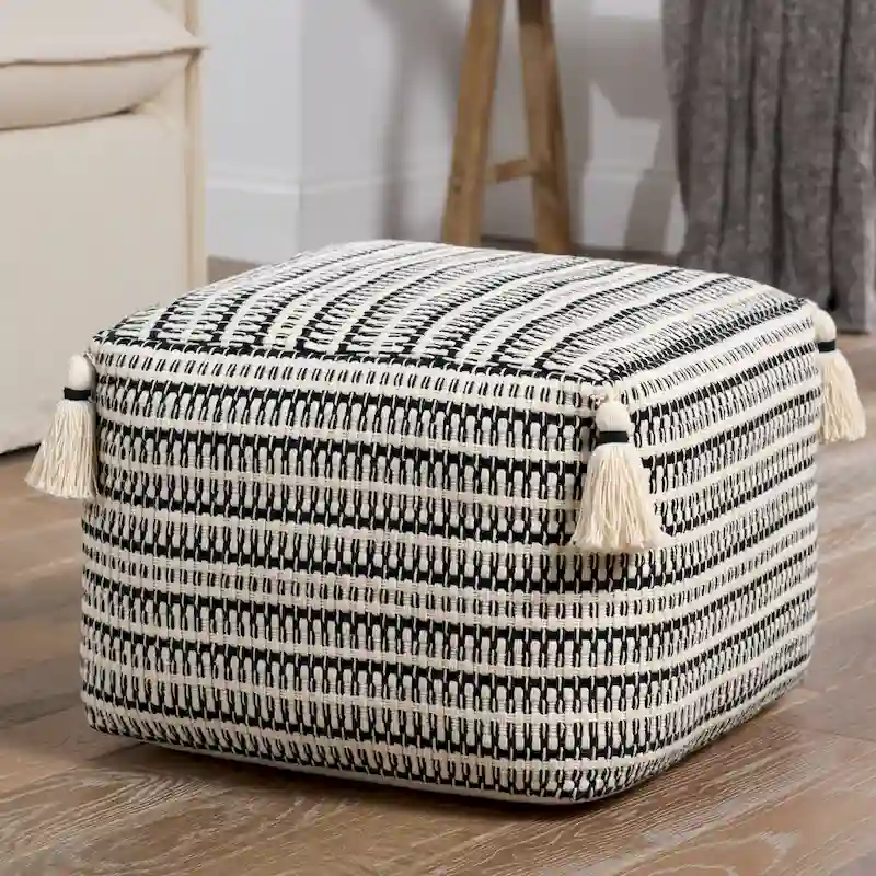 Ister Handmade Striped Cream/Black Pouf