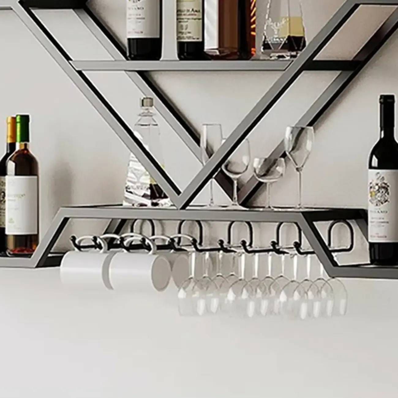 Gold Metal Diamond Wall-Mounted Wine Glass Rack