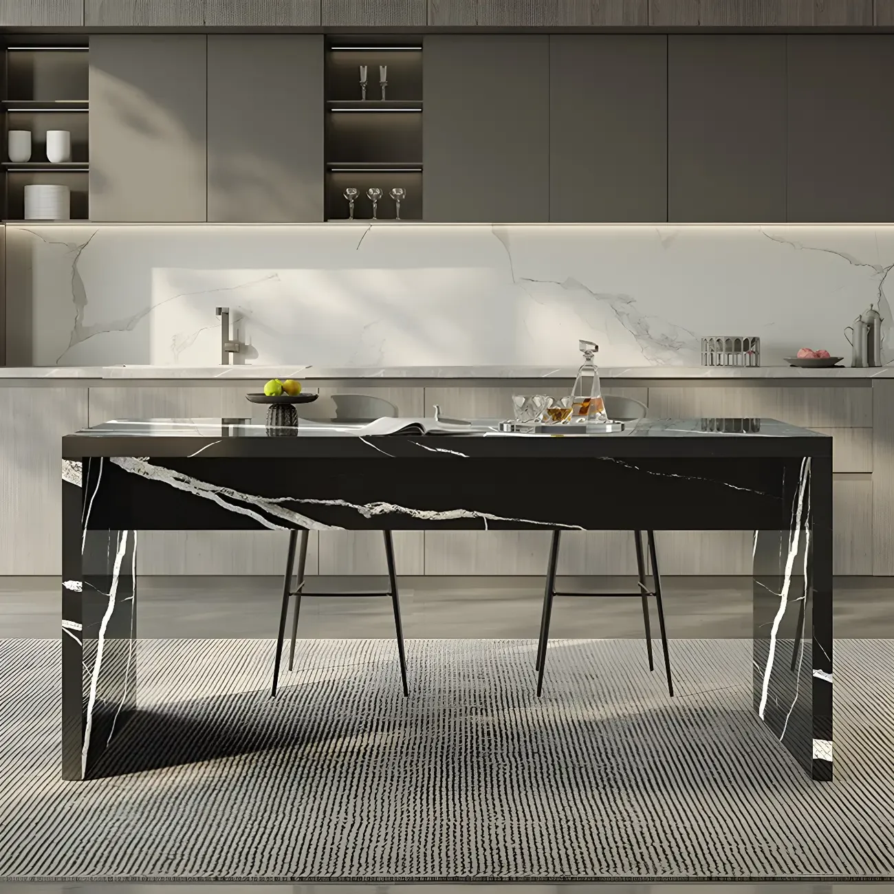 Elegant Black Marble Double Pedestal Bar Table