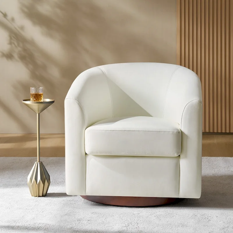 Haley Modern Swivel Barrel Faux Leather Chair with Solid Wood Base by