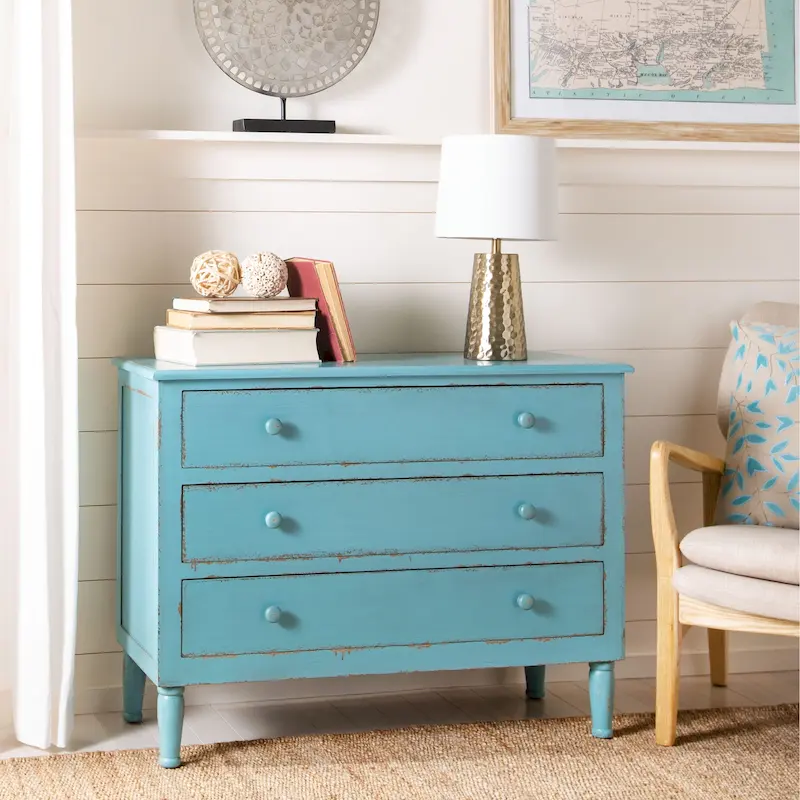 Leanna Distressed Blue 3-Drawer Storage Chest