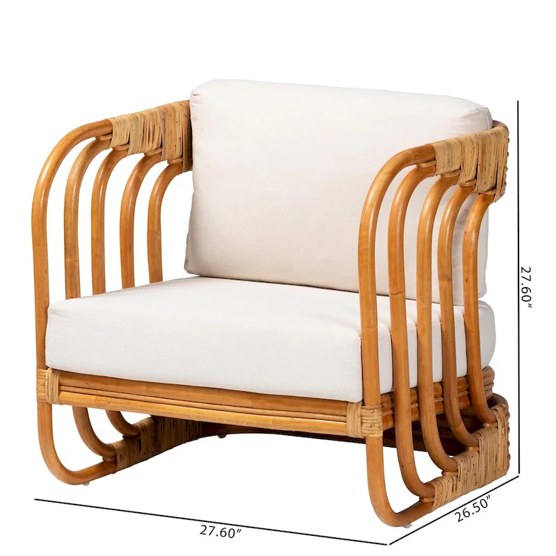 Natural Rattan Arm Chair with White Cushion - Single Seat