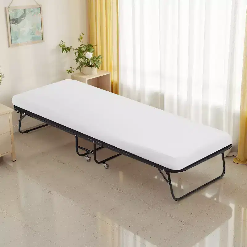 FDW Folding Bed Portable Guest Bed with Comfortable Mattress Sturdy & Built-in Wheels, White