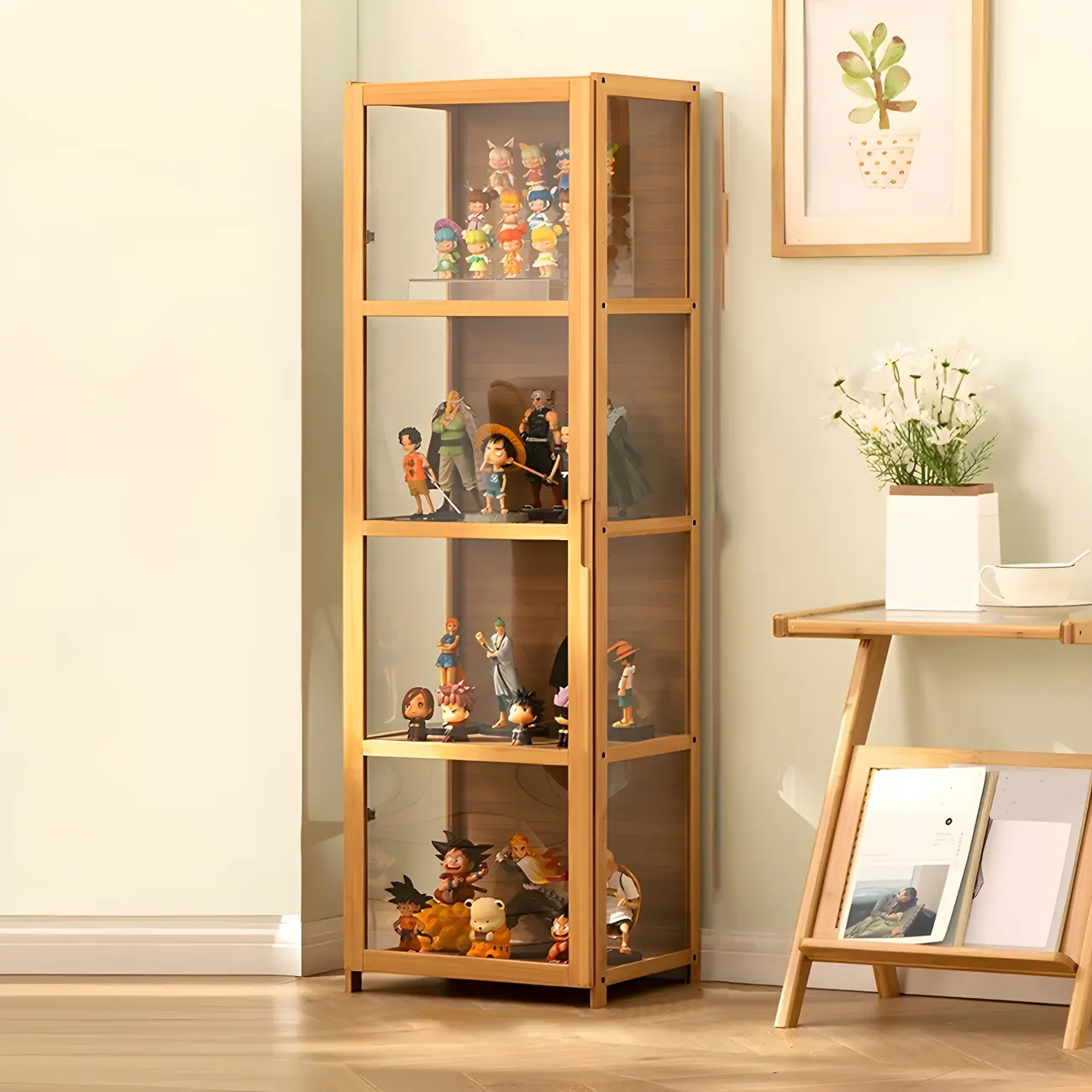 Modern Natural Bamboo Acrylic Standard  Display Cabinet