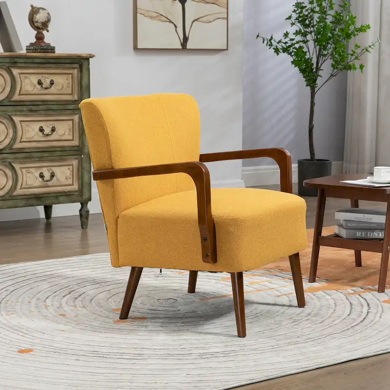 Mustard Yellow / Beige / Orange / Dark Gray / Coffee — Solid Wood Armchair, Single Seat