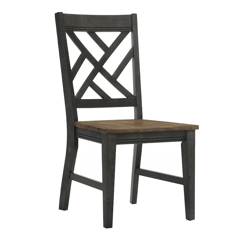 Harper Dining Chair with Lattice Back and 4 Legs, Brushed Brown & Pecan