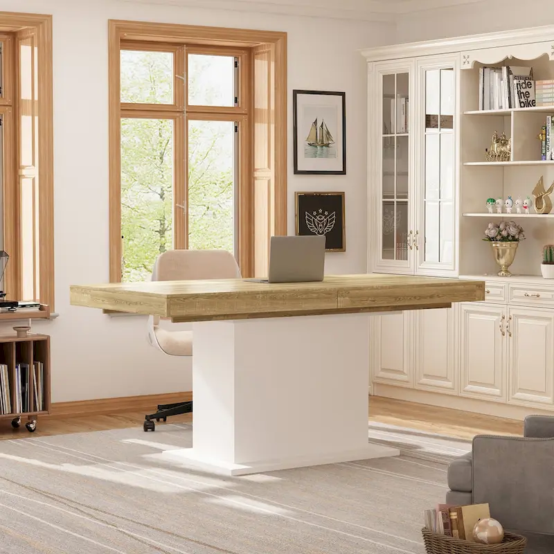 Large Dining Table - Wood Grain Finish, Seats 6-8 (Black/White)