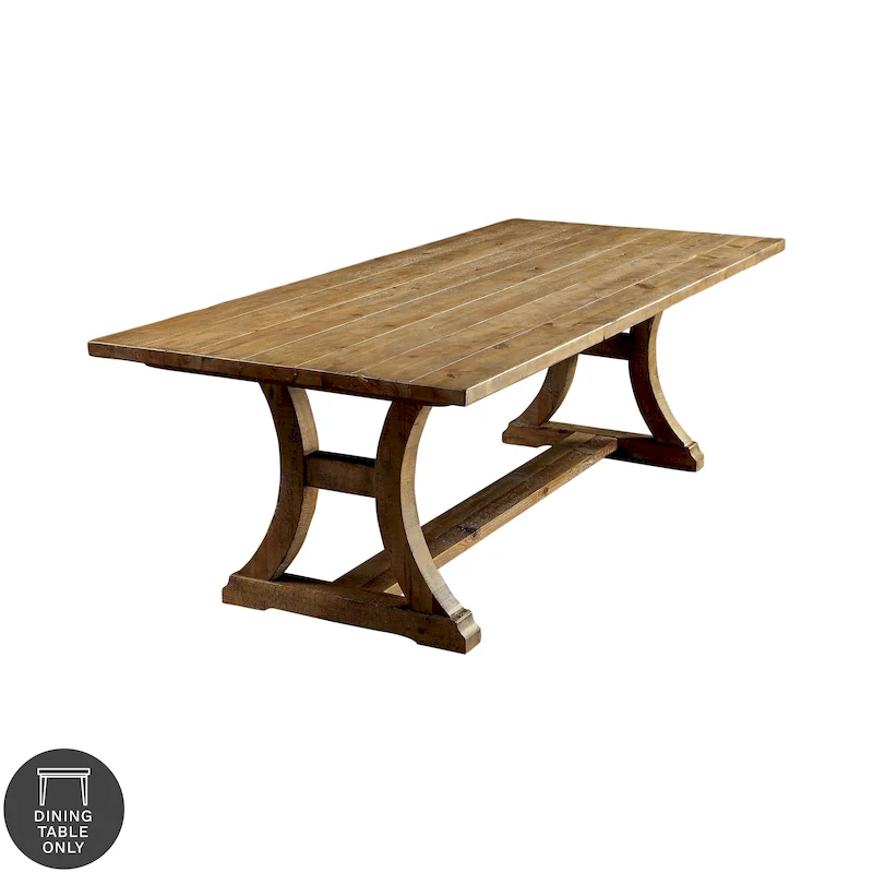 Rustic Pine Solid Wood Dining Table | Trestle Base | C-Shaped Legs | Extendable up to 96