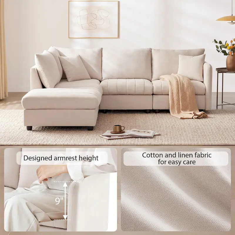 89 Polyester Modular Sectional Sofa with Deep Seat & Ottoman