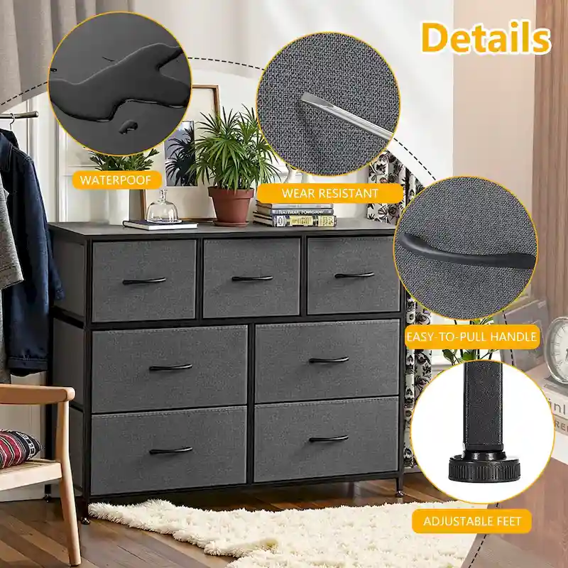 Freestanding 7-Drawer Chest of Drawers Chest Tower TV Stand with Wood Top for Closet Bedroom