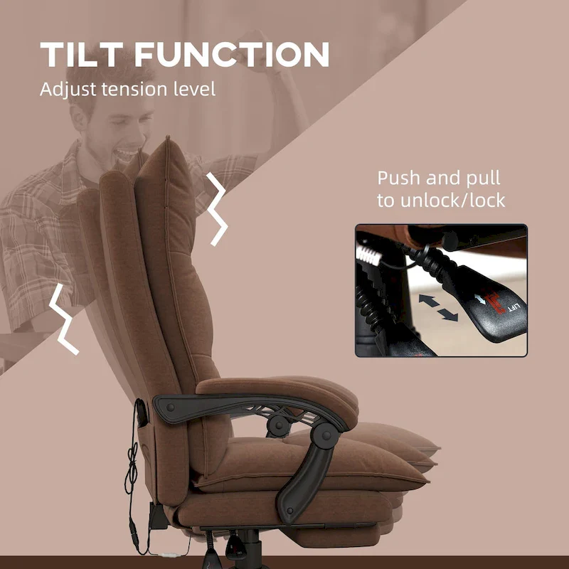 High Back Massage Office Chair with 6 Vibration Points, Heated Reclining Microfiber Computer Chair with Footrest