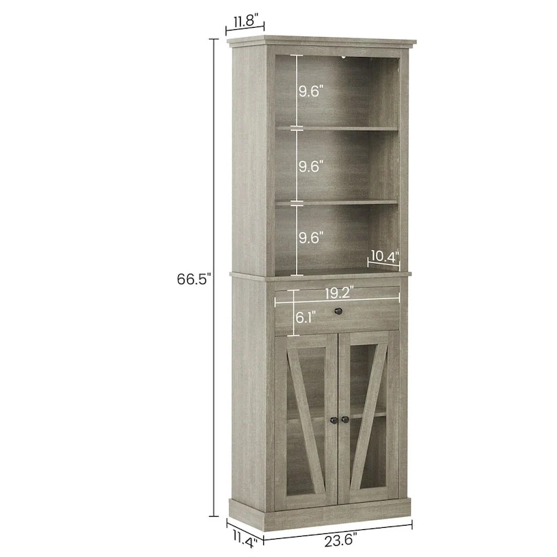 Grey Tall Storage Cabinet with 5 Shelves & Drawer, Single