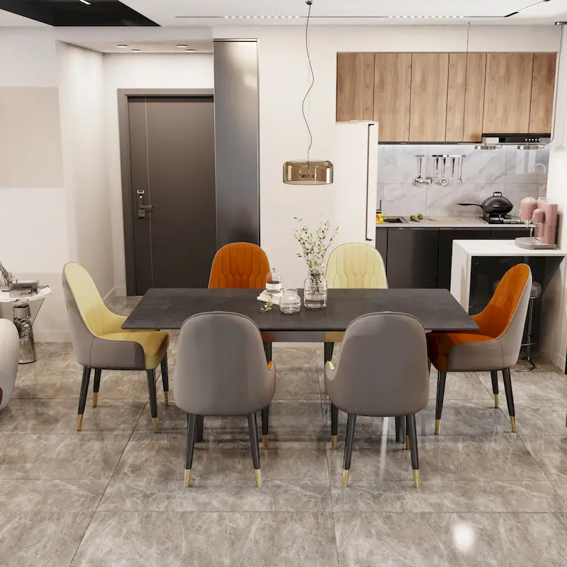 Set of 2 Modern Microfiber Silicone Leather Upholstered Dining Chairs, Metal Legs - 20.5x19.3x35.5 inch