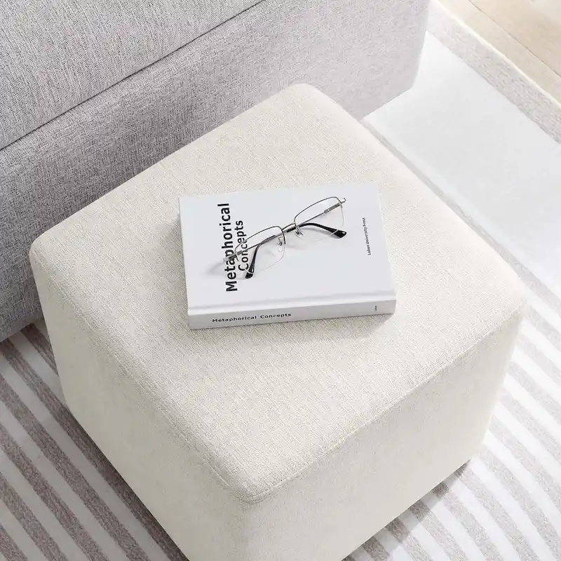 Callum 17/28 Square Woven Heathered Fabric Upholstered Ottoman