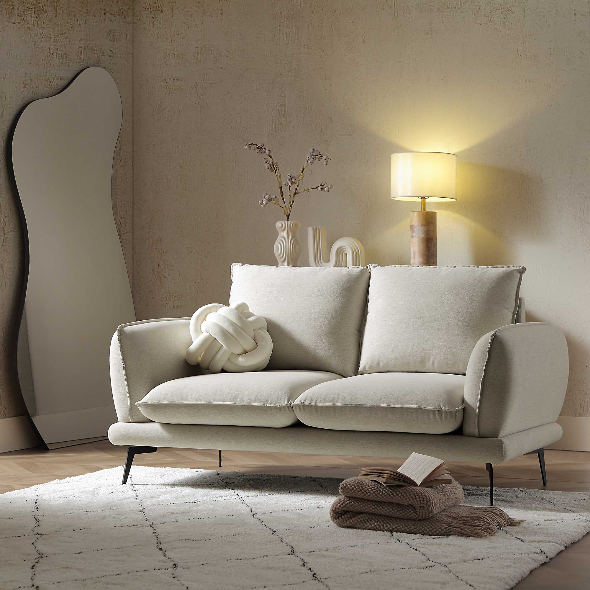 Oatmeal Fabric Sofa, 2-Seater
