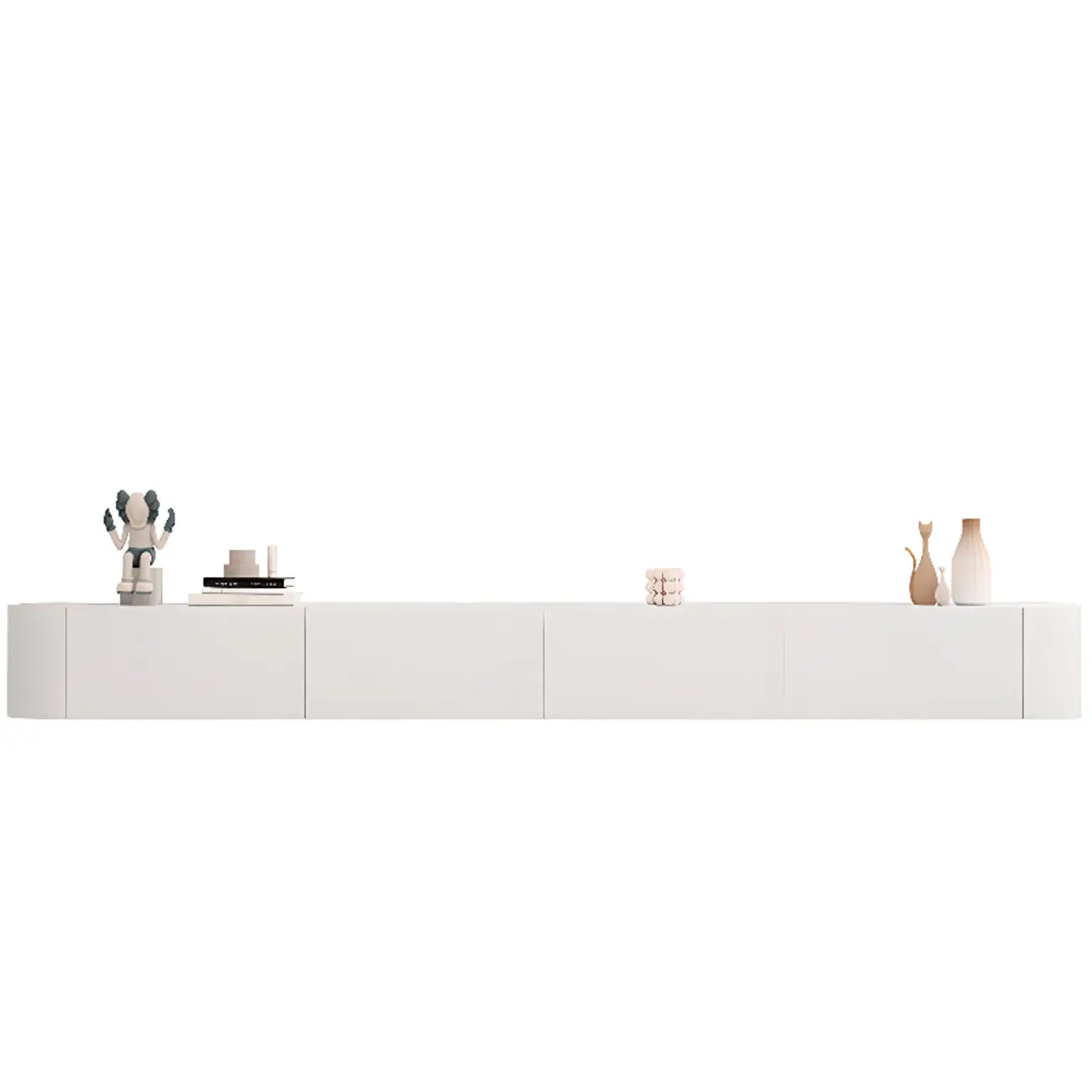 87 Grey Solid Wood Long Floating TV Stand with Drawers