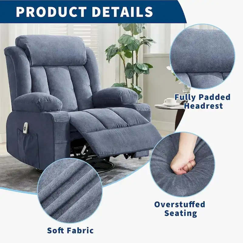 Recliner Chair, Rocking Chairs with Massage and Heat, Side Pockets and Cup Holder