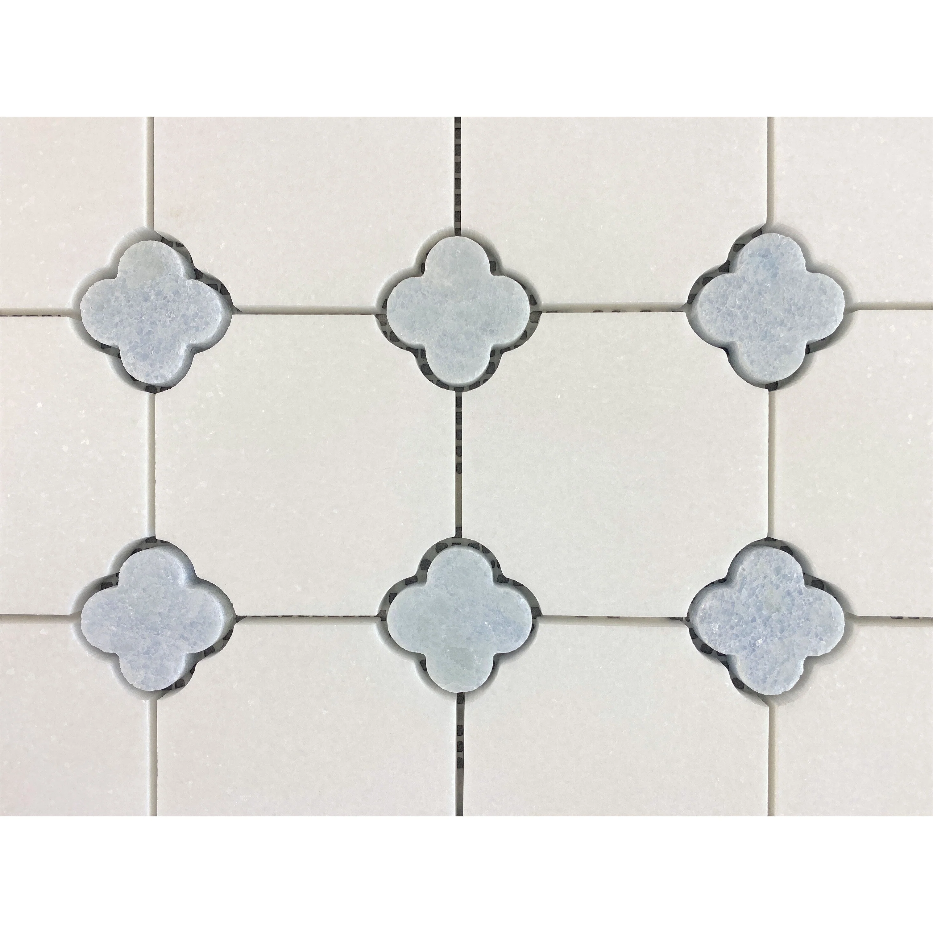 Thassos White with Blue Celeste Flower Pattern Marble Mosaic Tiles - Case (10 Sheets)