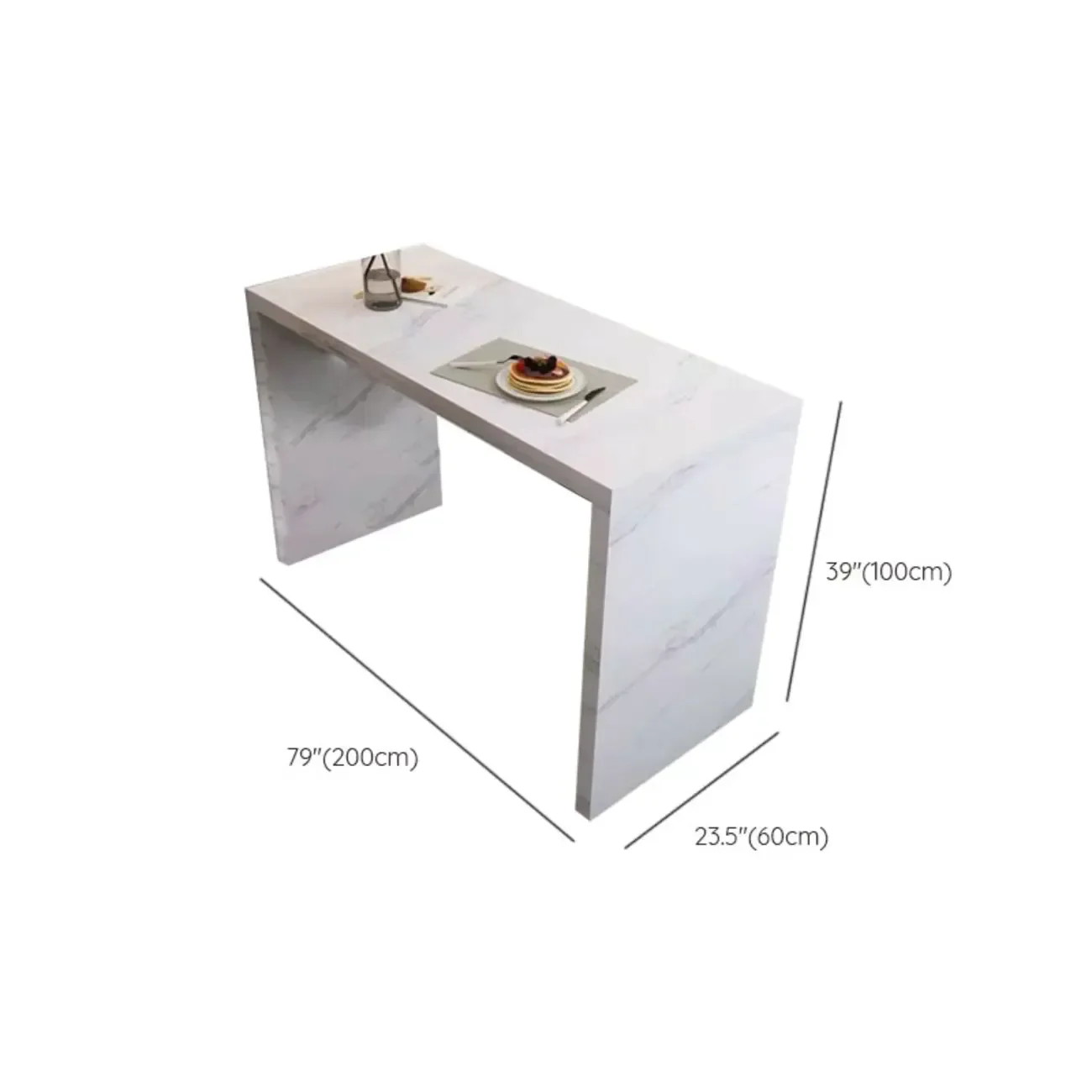 Modern Gloss White Stone Black Wood Sled Bar Tables