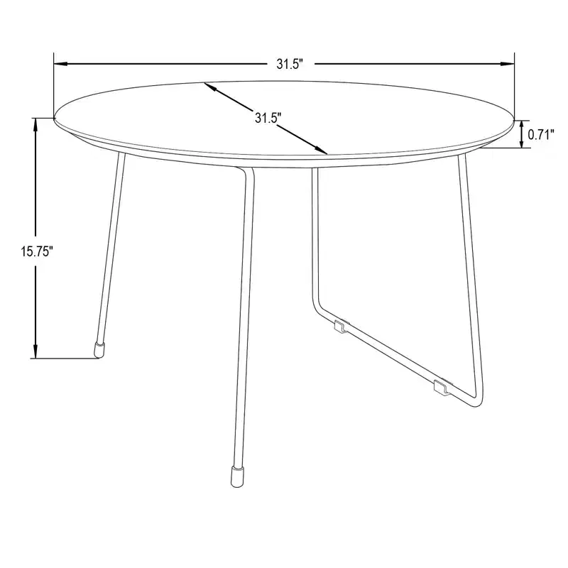 LeisureMod Pembroke Mid-Century Modern Round Coffee Table with Powder-Coated Iron Frame, Natural Wood Top