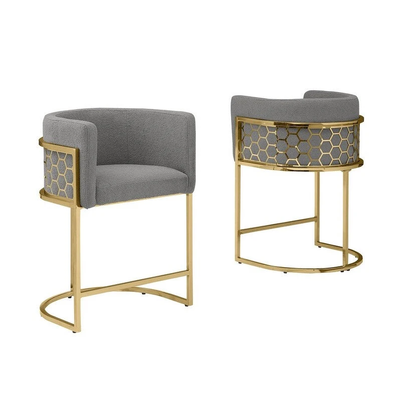Best Quality Furniture 29 Gold Chrome Upholstered Barstools Set of 2. - N/A