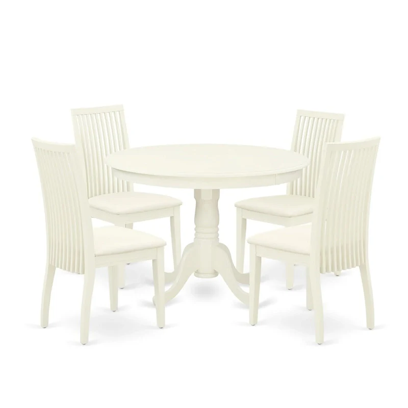 East West Furniture Dining Table Set- a Wooden Table and Linen Fabric Dining Room Chairs