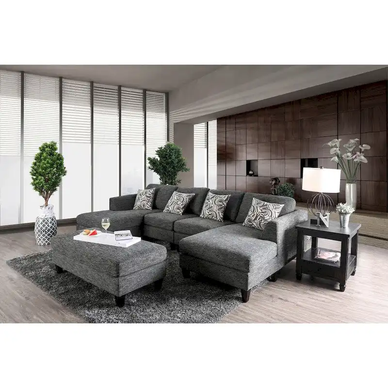 Lauf Modern Grey Fabric 4-piece Modular Sectional by Furniture of America