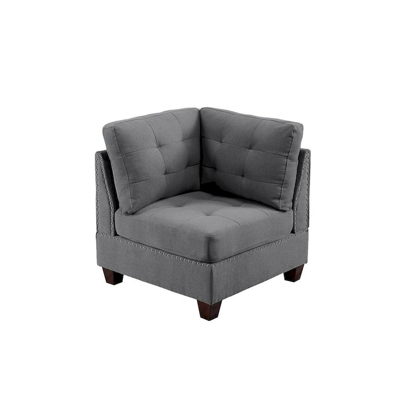 Lemy 32 Inch Modular Corner Sofa Chair, Tufted Gray Upholstery, Solid Wood