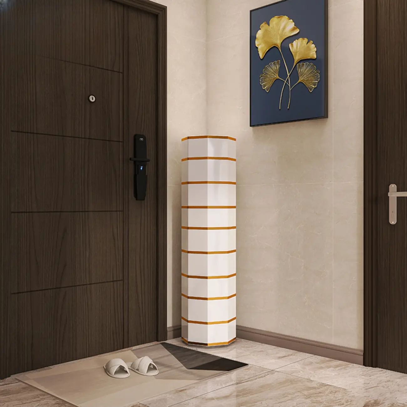 Rotating Glam White Metal Hexagon Entryway Shoe Cabinet