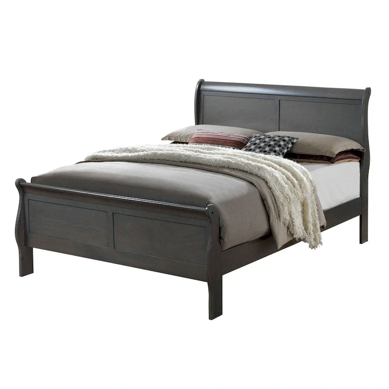 Grey Solid Wood Sleigh Bed