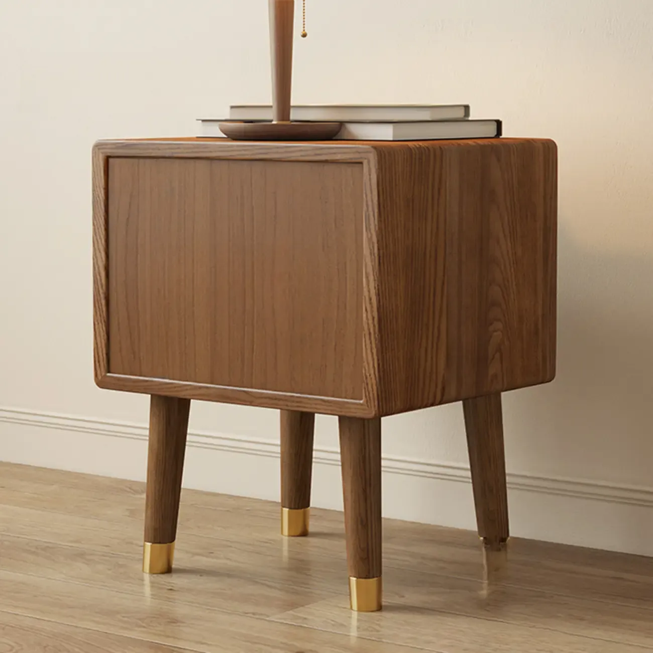 Traditional Natural Wood Nightstand with 2 Drawers
