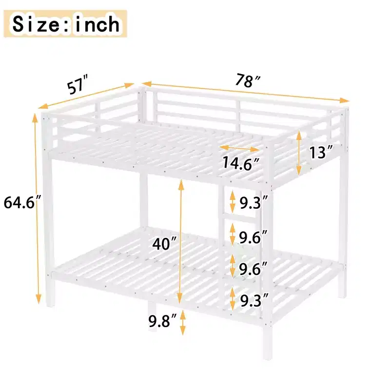 White Metal Full over Full Bunk Bed for Teens and Adults