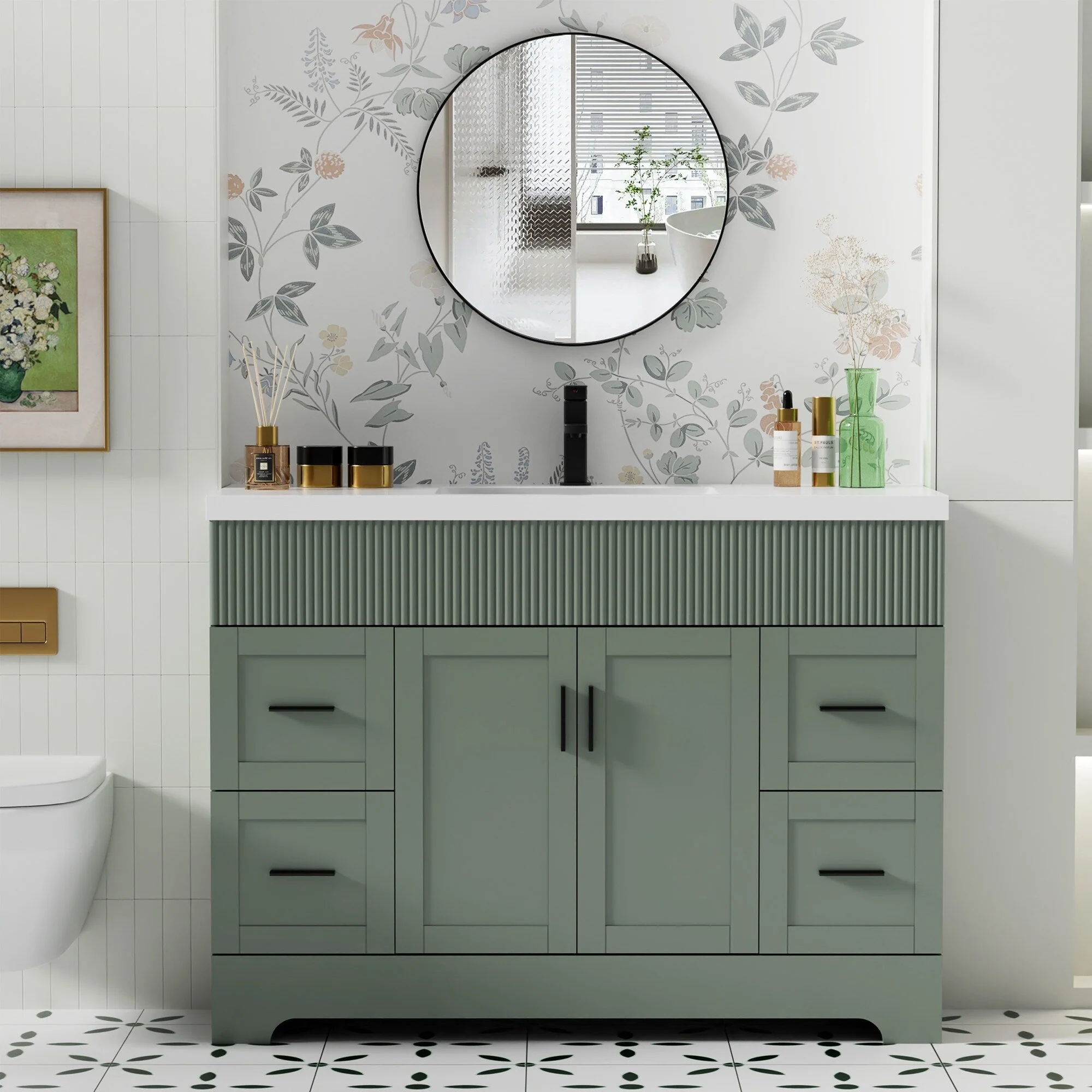Wavy Line 30/36/48 Bathroom Vanity Set with Sink & Faucet