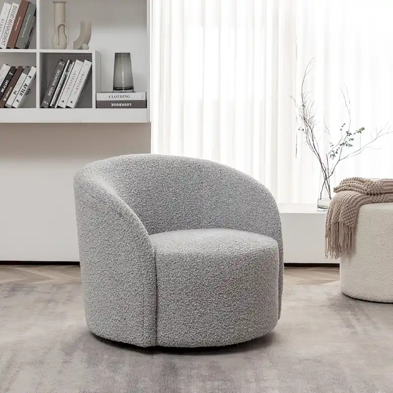 34 W Upholstered Boucle Swivel Barrel Accent Chair