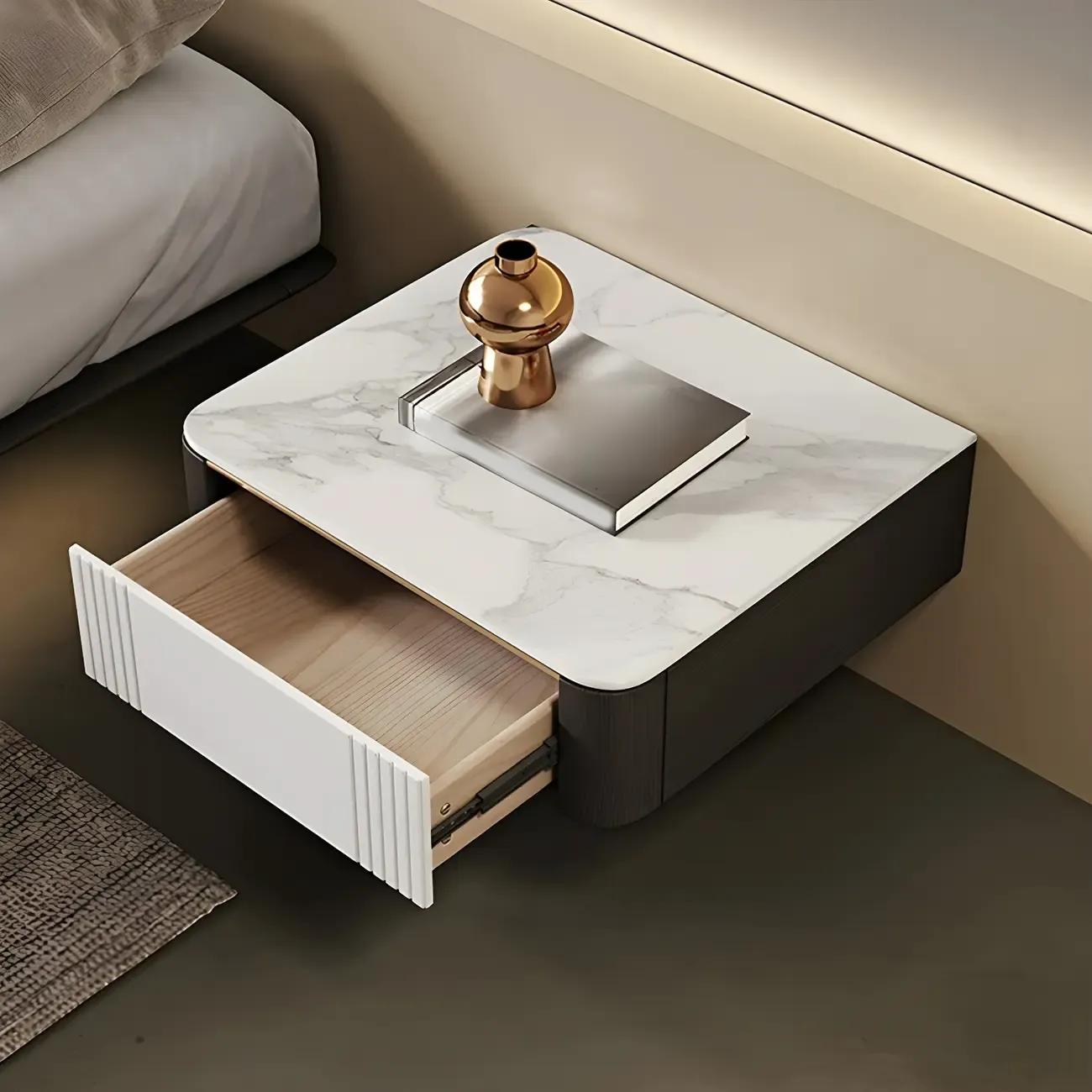 Low Stone Top Floating Nightstand with Drawer Set of 2