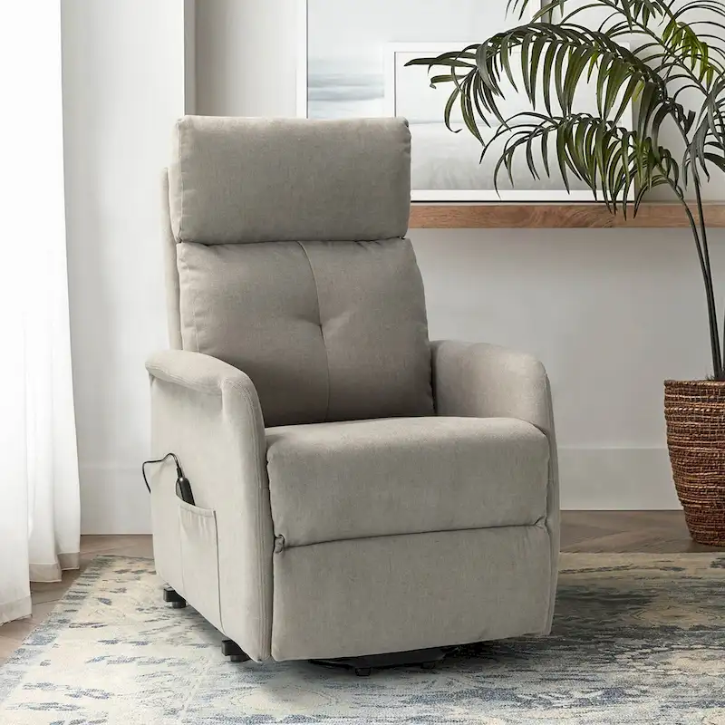 Power Lift Recliner, Tufted Polyester, Wood & Metal Frame, 3-Position, 250 lbs, Seats 1, Grey/Ivory/Navy/Charcoal/White/Blue