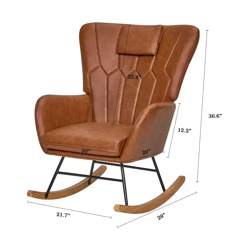 VECELO Upholstered Faux Leather/Teddy Fabric Rocking Chair Modern Glider Rocker Recliner with Thick Headrest, Padded Seat White/Brown/Pink