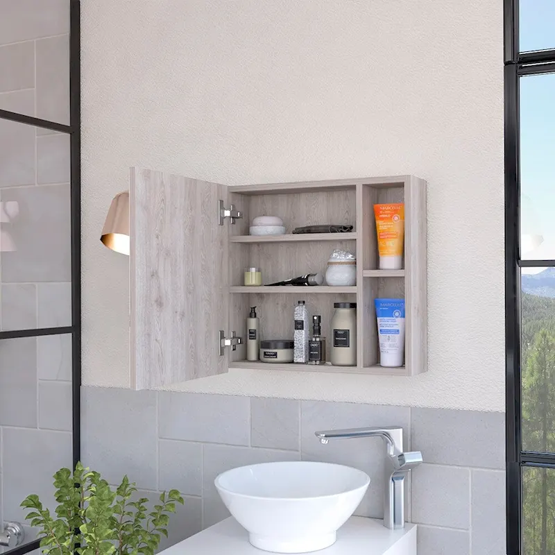 Medicine Cabinet , Three Internal Shelves, Single Door, Two External Shelves, Black Wengue Finish