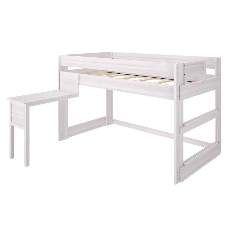 Modern Farmhouse Twin Low Loft Bed with Hook-On Desk – Solid Wood, 400 lb Capacity