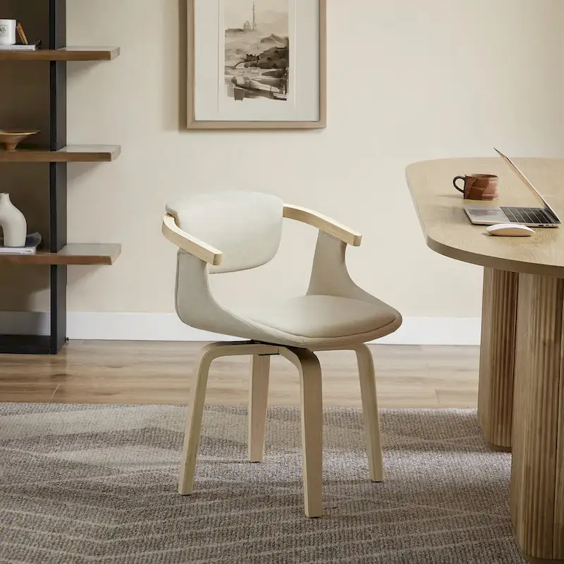 Swivel Upholstered and Wood Accent Chair