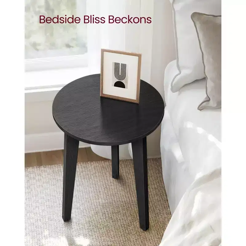 Compact Round Nightstand, Small Side End Table, Mid-Century Modern Style, for Tight Spaces